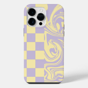 Checks and Swirls - Pastel Yellow and Purple iPhone 14 Pro Max Case