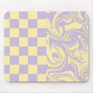 Checks and Swirls - Pastel Yellow and Purple Mouse Pad