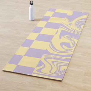 Checks and Swirls - Pastel Yellow and Purple Yoga Mat