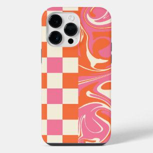 Checks and Swirls - Pink, Orange and Cream iPhone 14 Pro Max Case