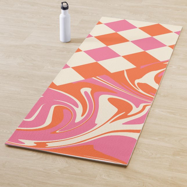Checks and Swirls - Pink, Orange and Cream Yoga Mat (In Situ)