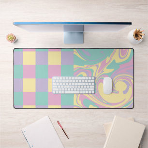 Checks & Swirls Pastel Pink,Yellow, Purple & Green Desk Mat