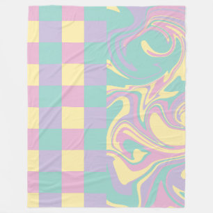 Checks & Swirls Pastel Pink,Yellow, Purple & Green Fleece Blanket