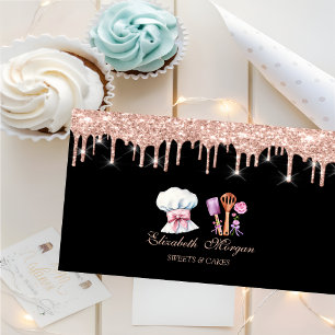 Cheef Tools Flowers Rose Gold Drips Bakery  Business Card
