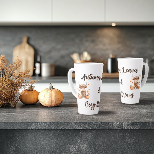 Cheeky Autumn Highland Cow Latte Mug (Creator Uploaded)