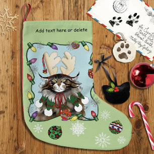 Cheeky Christmas Cat Humour Maine Coon Green Funny Small Christmas Stocking