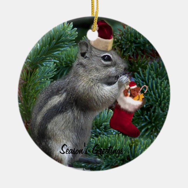 Cheeky Christmas Chipmunk Ceramic Tree Decoration (Front)