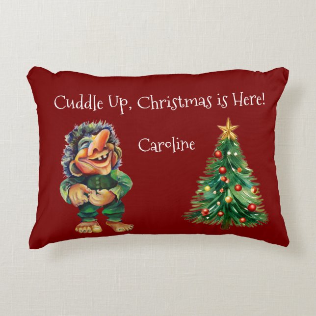Cheeky Christmas Troll and Tree Delight  Decorative Cushion (Front)