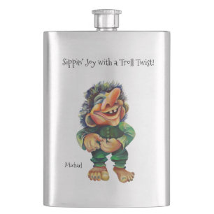 Cheeky Christmas Troll and Tree Delight Hip Flask