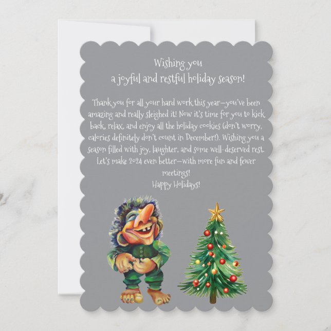 Cheeky Christmas Troll and Tree Delight  Holiday Card (Front)