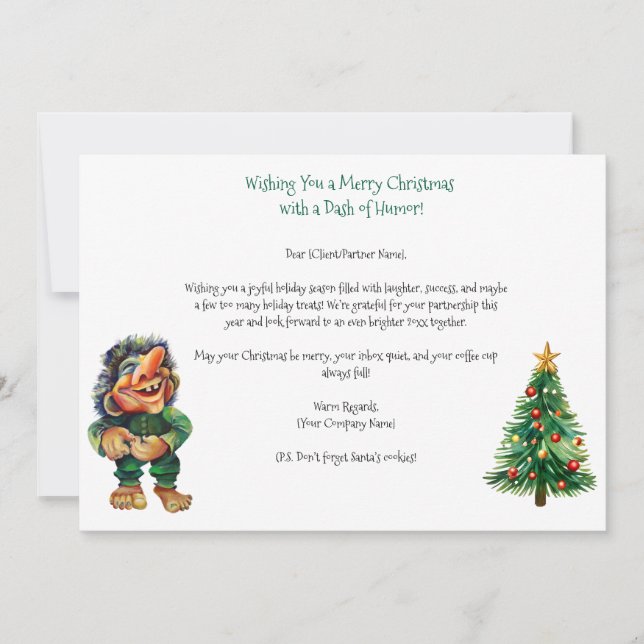 Cheeky Christmas Troll and Tree Delight  Holiday Card (Front)