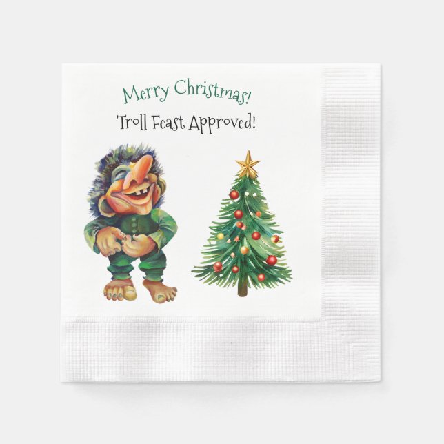 Cheeky Christmas Troll and Tree Delight  Napkin (Front)
