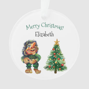 Cheeky Christmas Troll and Tree Delight  Ornament