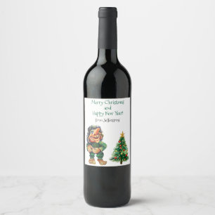 Cheeky Christmas Troll and Tree Delight Wine Label