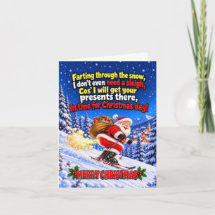 Cheeky farting Santa skiing! Card