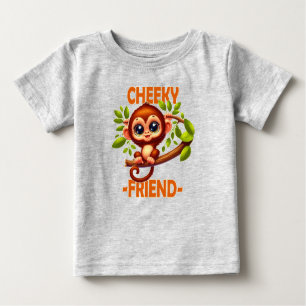 Cheeky Friend pun Cute Baby Monkey on tree cartoon Baby T-Shirt