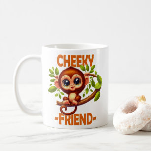 Cheeky Friend pun Cute Baby Monkey on tree cartoon Coffee Mug