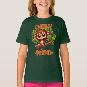 Cheeky Friend pun Cute Baby Monkey on tree cartoon T-Shirt