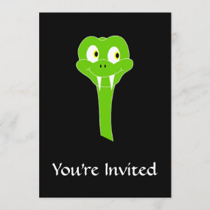 Cheeky Green Snake Cartoon on Black Invitation