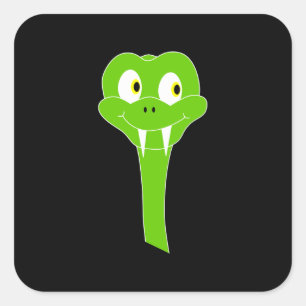 Cheeky Green Snake Cartoon on Black Square Sticker