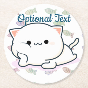 Cheeky Kawaii Style Kitten Round Paper Coaster