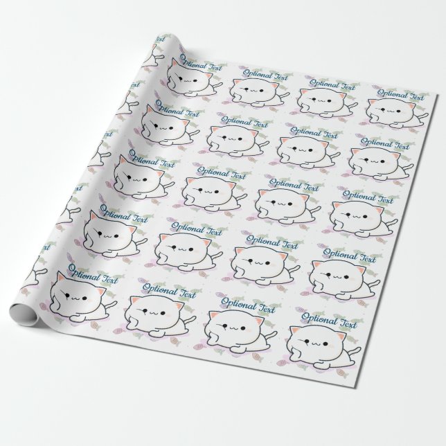 Cheeky Kawaii Style Kitten  Wrapping Paper (Unrolled)
