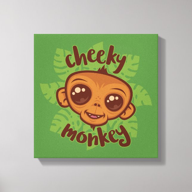 Cheeky Monkey Cute Cartoon Primate Drawing Canvas Print (Front)