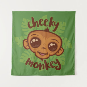 Cheeky Monkey Cute Cartoon Primate Drawing Tapestry
