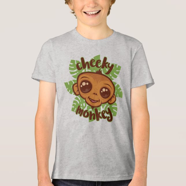 Cheeky Monkey Cute Cartoon Primate Drawing Tri-Blend Shirt (Front)