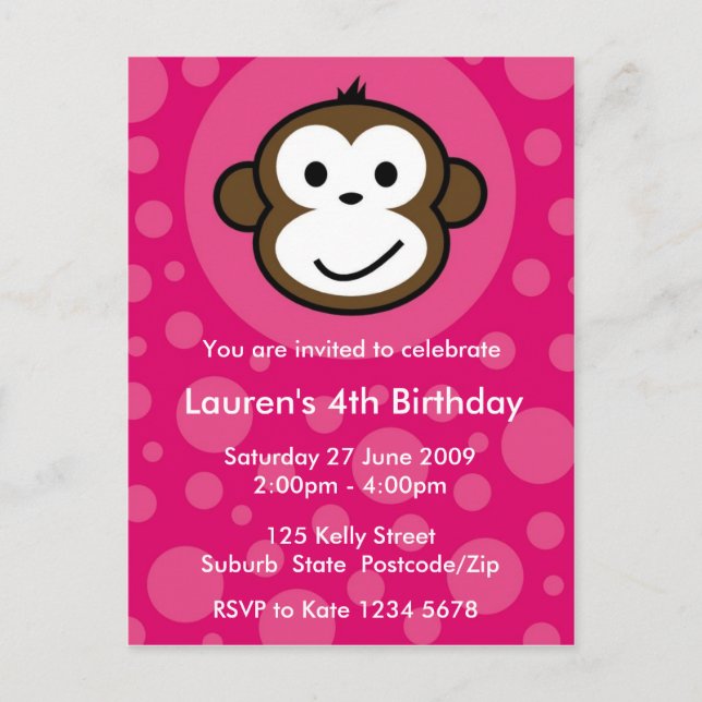 Cheeky Monkey Invitation [pink] (Front)