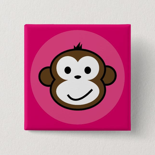 Cheeky Monkey [pink+hot pink] 15 Cm Square Badge (Front)