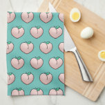 Cheeky Peach Pattern on Teal Tea Towel<br><div class="desc">Cheeky peach heart pattern on teal.</div>