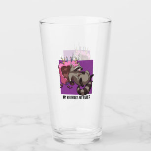 Cheeky Racoon My Birthday My Rules Cake Cartoon Glass
