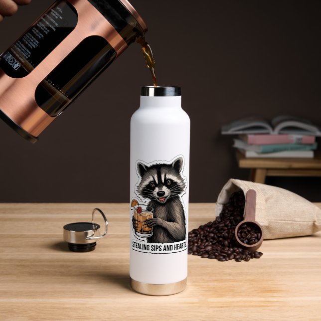 Cheeky Racoon with Whiskey Sour – Playful Cocktai Water Bottle (Coffee (Rotated))