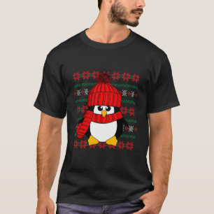 Cheeky Red Penguin Poinsettia Ugly Christmas Sweat T-Shirt