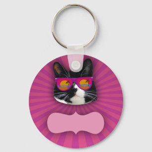 Cheeky Sunglasses Neon Tuxedo Cat Fun Art  Key Ring