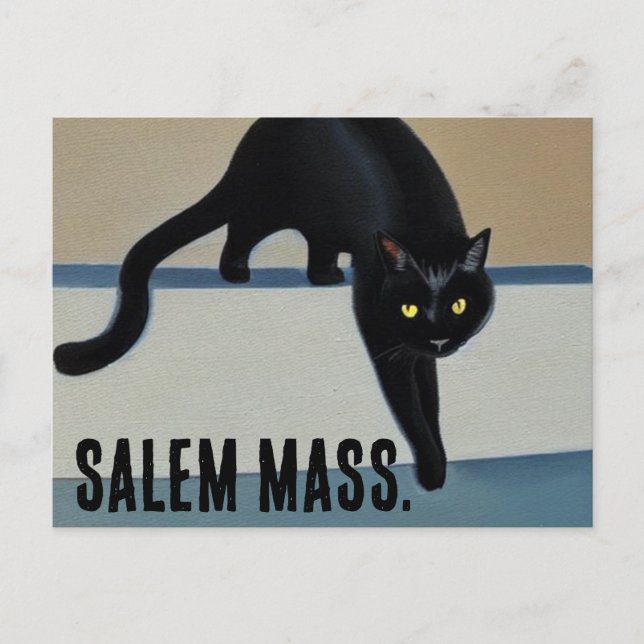 Cheeky Whimsical Black Cat  Salem Massachusetts  Postcard (Front)