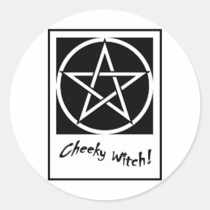 Cheeky Witch Pentagram Collection (Black & White) Classic Round Sticker