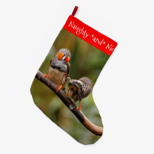 Cheeky Zebra Finches Songbirds on Branch Large Christmas Stocking