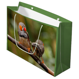 Cheeky Zebra Finches Songbirds on Branch Large Gift Bag