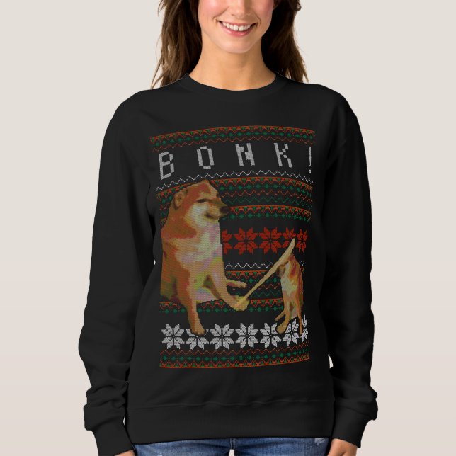 Cheems Bonk Ugly Christmas Sweater Doge Meme Desig (Front)