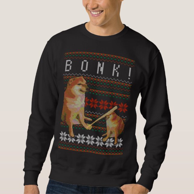 Cheems Bonk Ugly Christmas Sweater Doge Meme Desig (Front)