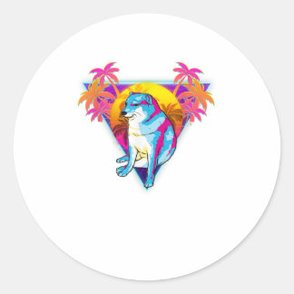 Cheems Dog Funny Shiba Inu Dank Meme 80s Retro Classic Round Sticker