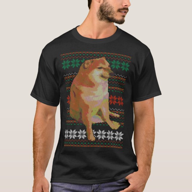Cheems Ugly Christmas Sweater Doge Meme Design (Front)