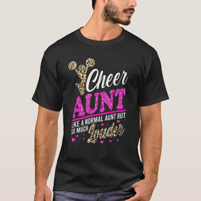Cheer Aunt Biggest Fan Leopard Print And Pom Pom T-Shirt (Front)
