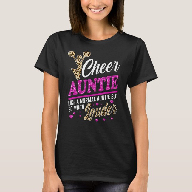 Cheer Auntie Biggest Fan Leopard Print And Pom Pom T-Shirt (Front)