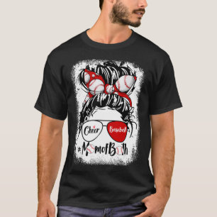 Cheer Baseball Mum Of Both Messy Bun Hair Glasses  T-Shirt