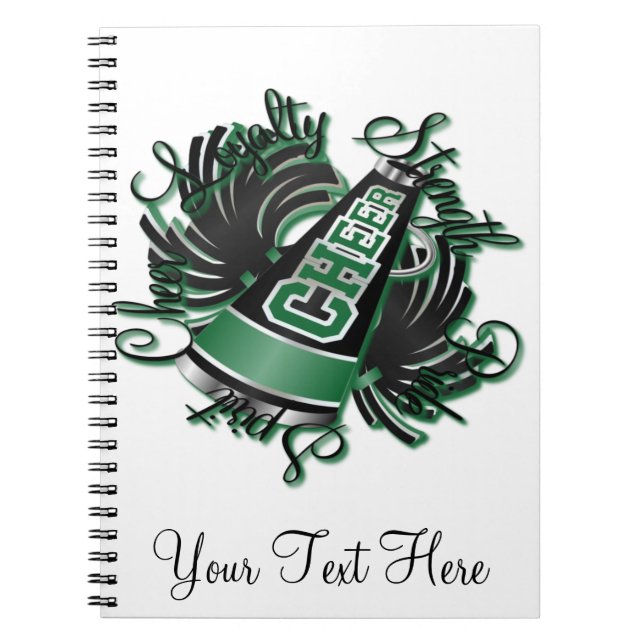 Cheer Black and Green Qualities Notebook (Front)