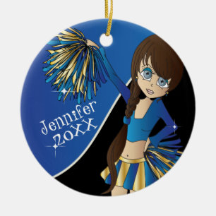 Cheer Blue Cheerleader Girl Ceramic Tree Decoration