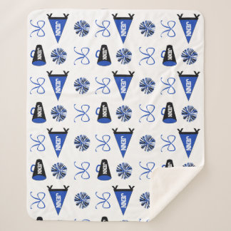 Cheer Camp Blue and Black Cheerleadering Pompom Sherpa Blanket